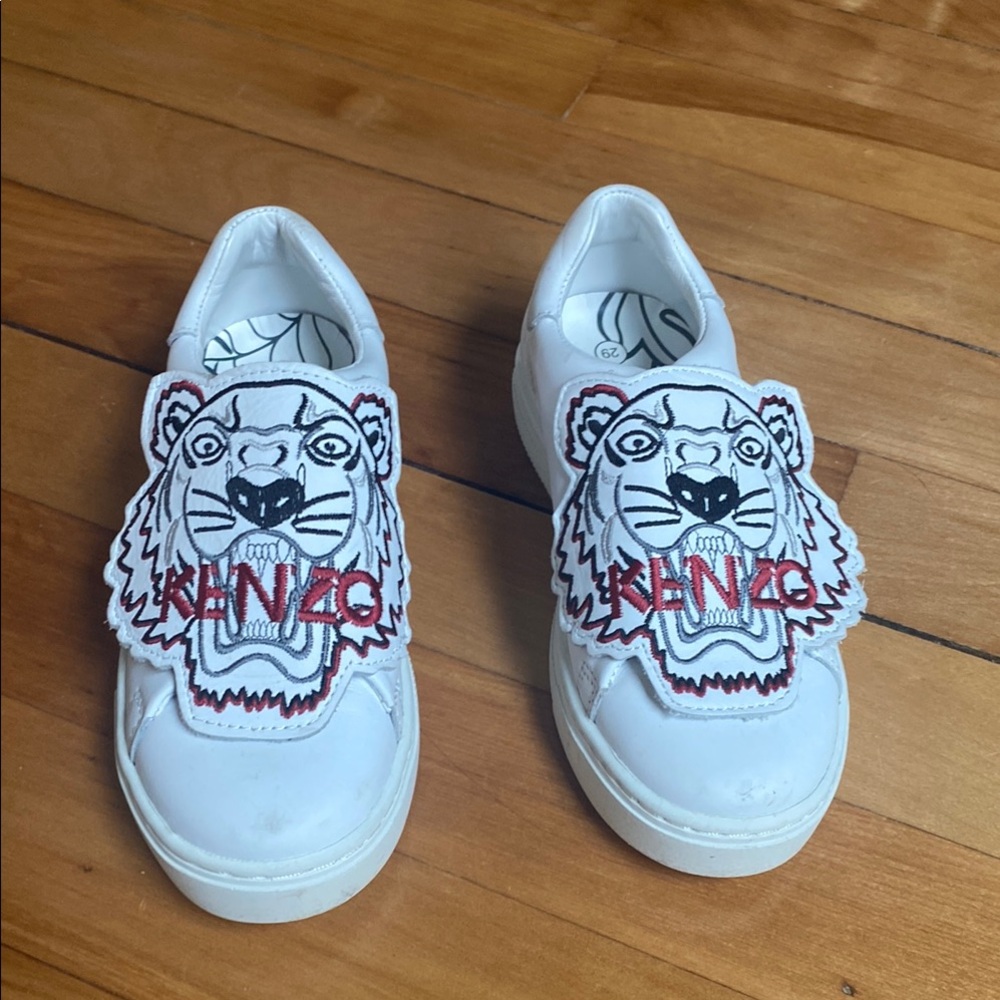 Kenzo White Tiger Slip-On Sneakers